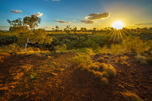 Sun At Sunset Over Joffre Gorge In Karijini National Park, Western Australia 2