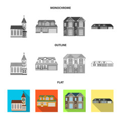 Isolated object of building and front symbol. Set of building and roof stock symbol for web.