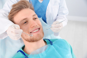 Poster - Dentist examining patient's teeth in modern clinic