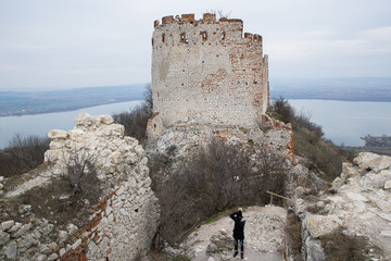 Ruins of a castle in South Moravia lying on the hill of Devin panorama to the castle and its vast surroundings