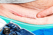 © GDM photo and video - scar with staples in groin of body  by operation of a hernia ,  close up