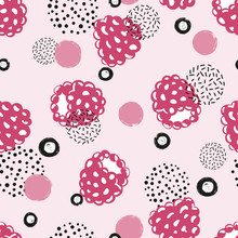 Abstract Seamless Raspberry Pattern In Pink And Black Color.