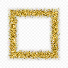 Gold Glitter Frame With Bland Shadows Isolated On Transparent  Background. Abstract Shiny Texture Squares Border. Golden Explosion Of Confetti. Vector Illustration, Eps 10.