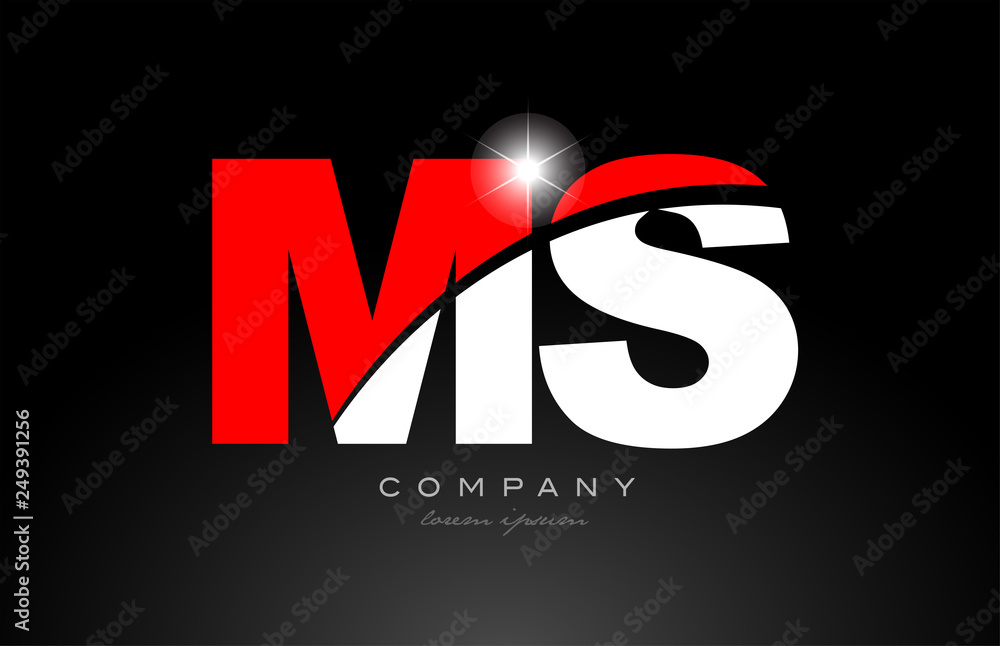 red white color letter combination ms m s alphabet for logo icon design ...