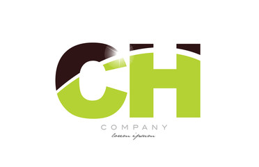 letter ch c h alphabet combination in green and brown color for logo icon design