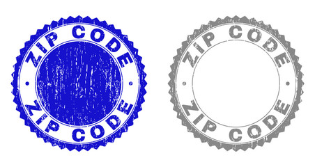 grunge zip code stamp seals isolated on a white background. rosette seals with distress texture in b