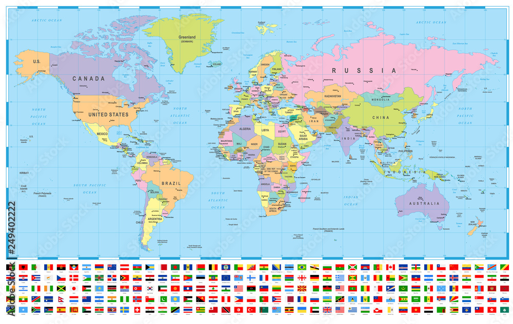 World Map And Flags Borders Countries And Cities illustration Stock World Map And Flags Borders Countries And Cities illustration Stock