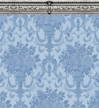 Blue Damask Wallpaper With Ornate Molding