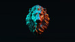 Silver Adult Male Lion with Red Blue Green Moody 80s lighting  Front 3d illustration 3d render