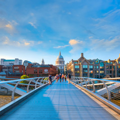 Wall Mural - View of St Paul's Cathedral with the Millenium Bridge in London, UK