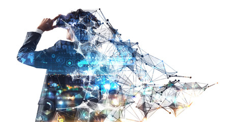 Wall Mural - experiencing virtual technology world. mixed media