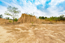 Landscape Of Soil Textures Eroded Sandstone Pillars, Columns And Cliffs, "Sao Din Na Noi" At Sri Nan National Park In Nan Province, Thailand