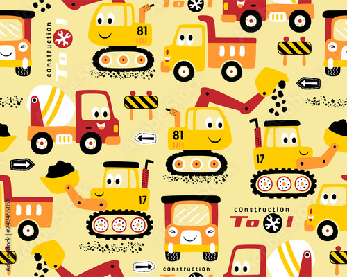 Fotografía Seamless pattern vector with funny construction vehicles