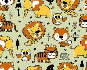 Wall Mural - Seamless pattern vector with animals cartoon 