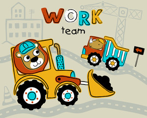 Poster - construction vehicles cartoon with funny driver