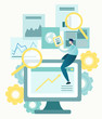 Vector illustration of business, office workers are searching the information, Person analyzing business data