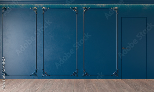 Modern Classic Royal Blue Interior With Stucco Door Wooden Floor