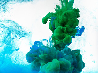 Poster - Green and blue mixtture ink in water