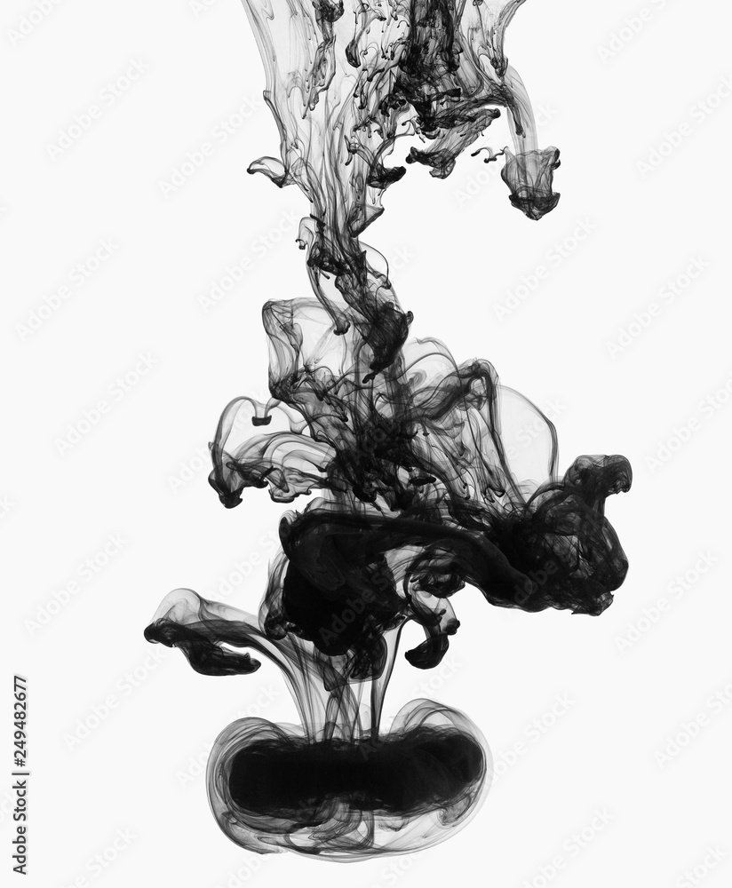 Acrylic black ink in water, isolated on white - obrazy, fototapety, plakaty 