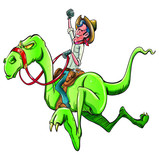Fototapeta Dinusie - Cartoon cowboy riding a dinosaur