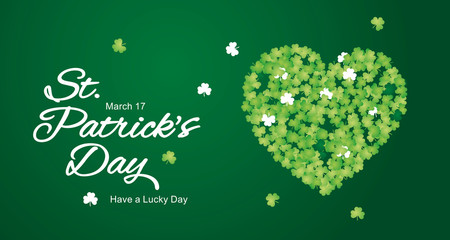 Wall Mural - St Patricks Day calligraphy clover irish green white heart ornament emblem lucky greeting card