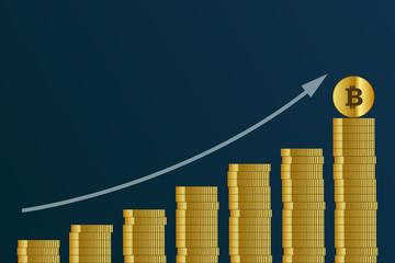 rising bitcoin course many golden digital coins finance concept vector illustration EPS10