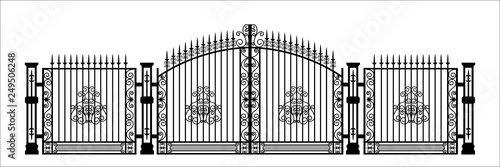 Cuadros en Lienzo Black silhouette of gothic cemetery gate with ornament