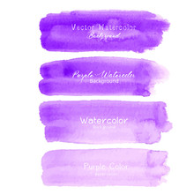 Purple Brush Stroke Watercolor On White Background. Vector Illustration.