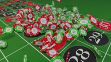 Casino Chips Fall On Roulette Table Gambling Drop Win Money