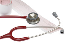 Medical Stethoscope And Cardiogram On White Background