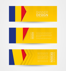 Wall Mural - Set of three horizontal banners with flag of Romania. Web banner design template in color of Romania flag.