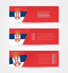 Wall Mural - Set of three horizontal banners with flag of Serbia. Web banner design template in color of Serbia flag.