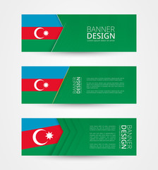 Wall Mural - Set of three horizontal banners with flag of Azerbaijan. Web banner design template in color of Azerbaijan flag.