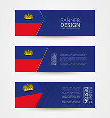 Wall Mural - Set of three horizontal banners with flag of Liechtenstein. Web banner design template in color of Liechtenstein flag.