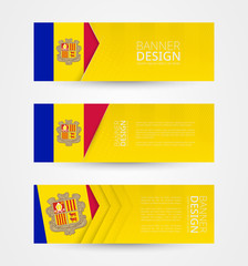 Wall Mural - Set of three horizontal banners with flag of Andorra. Web banner design template in color of Andorra flag.