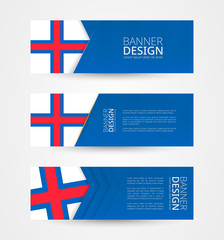 Wall Mural - Set of three horizontal banners with flag of Faroe Islands. Web banner design template in color of Faroe Islands flag.