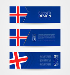 Wall Mural - Set of three horizontal banners with flag of Iceland. Web banner design template in color of Iceland flag.
