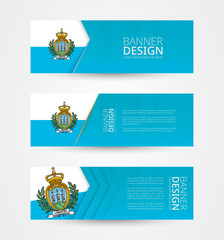 Wall Mural - Set of three horizontal banners with flag of San Marino. Web banner design template in color of San Marino flag.