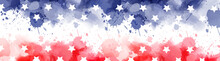 Watercolor Banner In USA Flag Colors With Stars