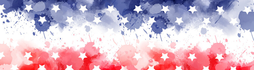 Watercolor banner in USA flag colors with stars