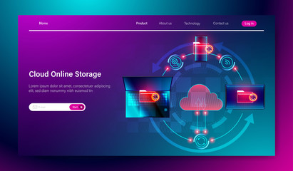 Wall Mural - cloud online storage service concept, connection of cloud with laptop, smartphone and laptop devices