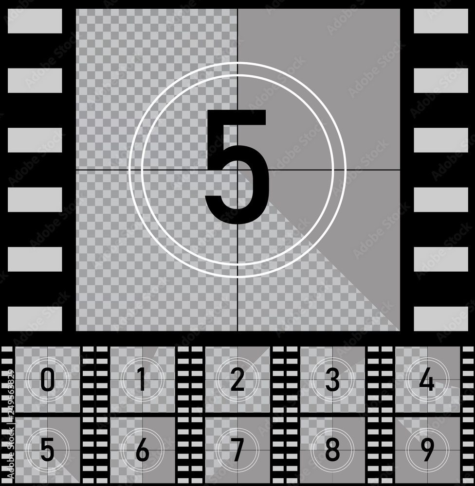 Movie Reference Clock Set retro film movie. Countdown frames timer universal counter with ...