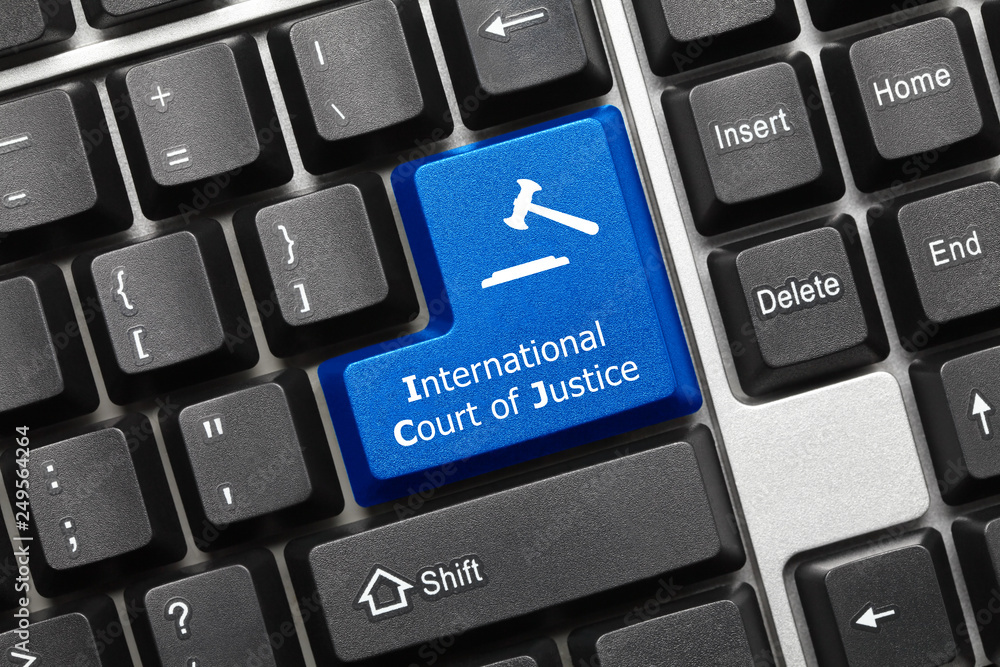 Conceptual keyboard - International Court of Justice (blue key) Stock ...