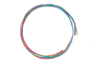 Wall Mural - colorful circle frame made of thread isolated on white background. empty frame of cotton thread.