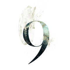 Abstract Number Font - textured digit 9 composition with brush stroke. Unique collection for wedding invites decoration and many other concept ideas.