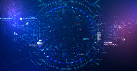 Aufkleber - HUD UI. Abstract virtual graphic touch user interface. Abstract circuit board global network technology background 