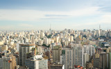 Fototapeta  - Aerial view of Sao Paulo in Brazil, downtown district seen from the top of one of the highest building of this city