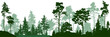 Forest silhouette trees. Evergreen coniferous forest with pines, fir trees,  christmas tree, cedar, Scotch fir. Vector illustration. (Every tree isolated, separate from each other, free-standing)