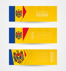 Wall Mural - Set of three horizontal banners with flag of Moldova. Web banner design template in color of Moldova flag.