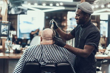 Wall Mural - Attractive professional making hair cutting to his client